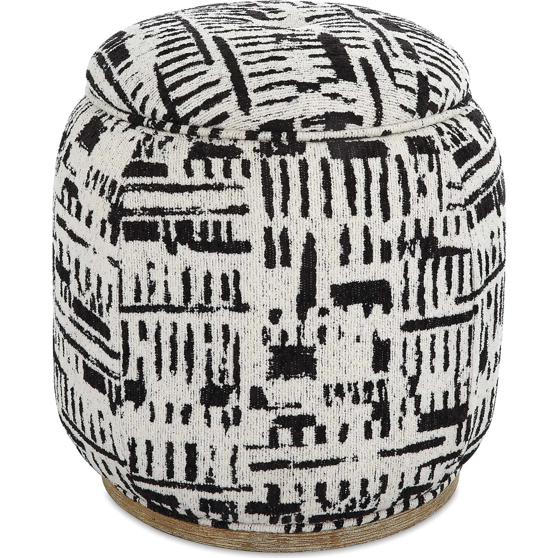 Dialogue Poof Ottoman by Uttermost in black. Made from hardwood, plywood, fabric, metal, foam in a eclectic & global style.