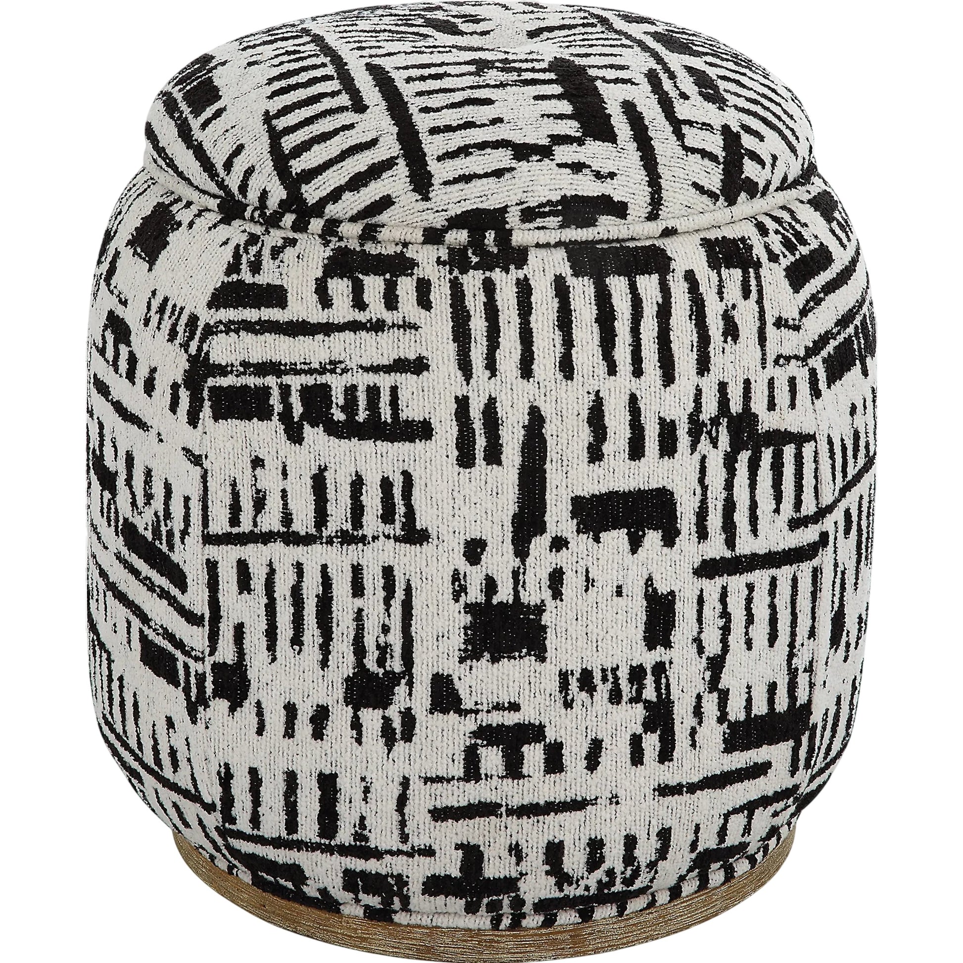 Dialogue Poof Ottoman by Uttermost in black. Made from hardwood, plywood, fabric, metal, foam in a eclectic & global style.