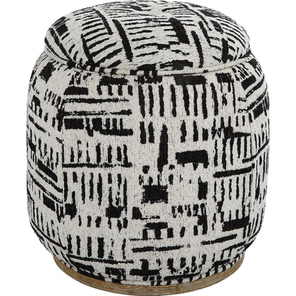 Dialogue Poof Ottoman by Uttermost in black. Made from hardwood, plywood, fabric, metal, foam in a eclectic & global style.