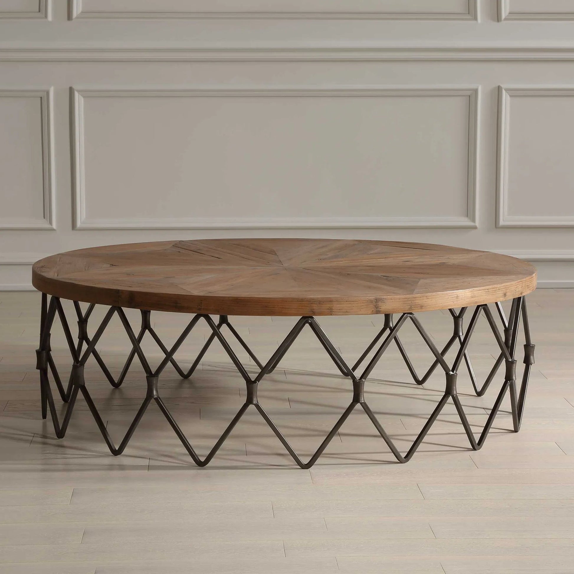 Chain Reaction Coffee Table by Uttermost in iron. Made from old fir, plywood, iron in a unique style.