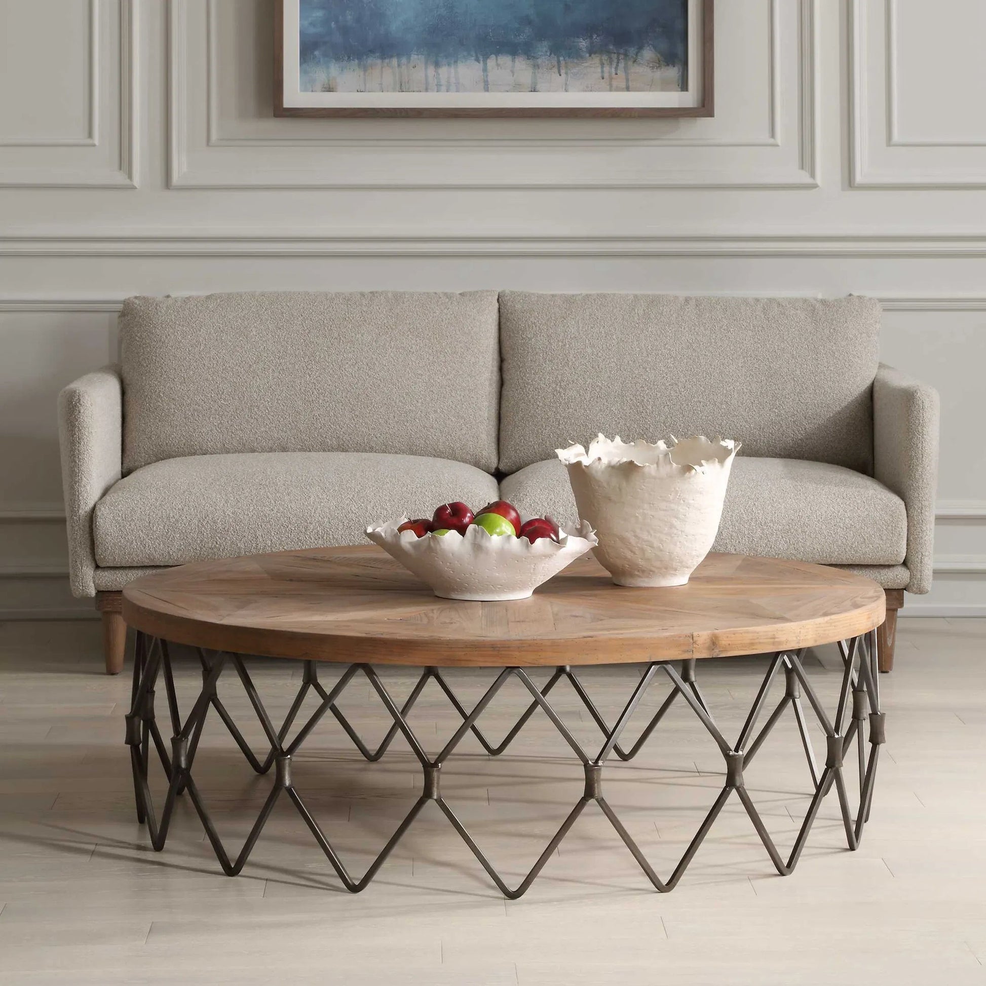 Chain Reaction Coffee Table by Uttermost in iron. Made from old fir, plywood, iron in a unique style.