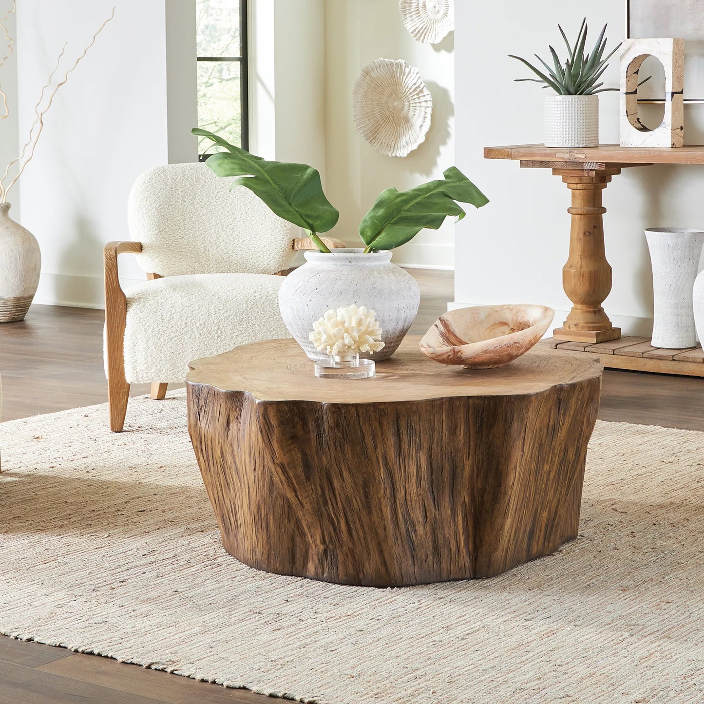 005 SI-2262321 | Lifestyle | Woods Edge Sierra Coffee Table by Uttermost. Made from fiberglass with mixwood in a unique style.