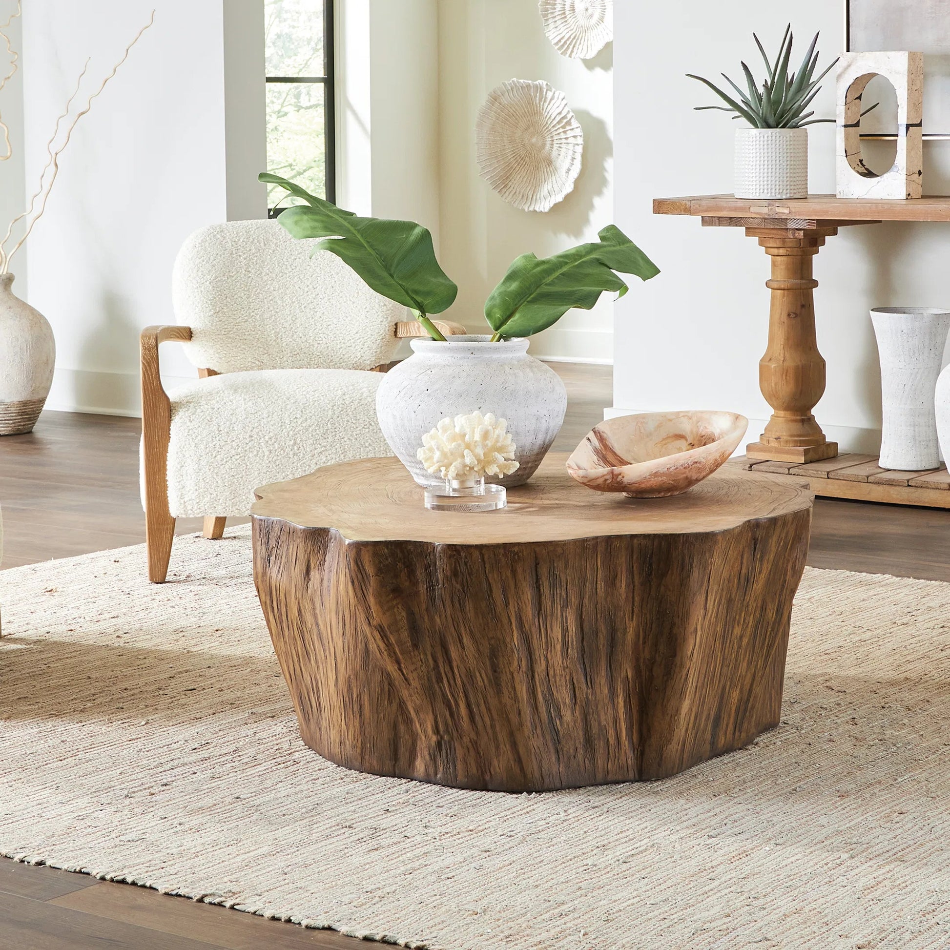 Woods Edge Sierra Coffee Table by Uttermost. Made from fiberglass with mixwood in a unique style.