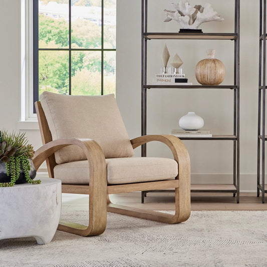 Barbora Accent Chair by Uttermost in wooden. Made from upholstery with mango wood, veneer, rattan in a transitional style.