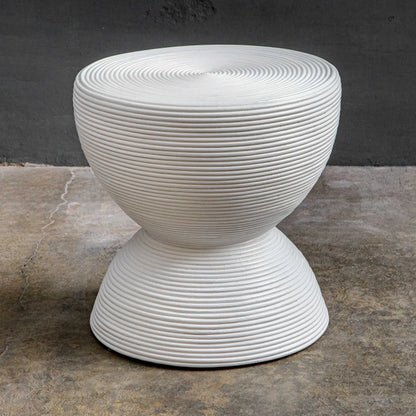 Bongo Rattan Side Table by Uttermost in white. Made from rattan pole with rattan core, fabric in a unique style.