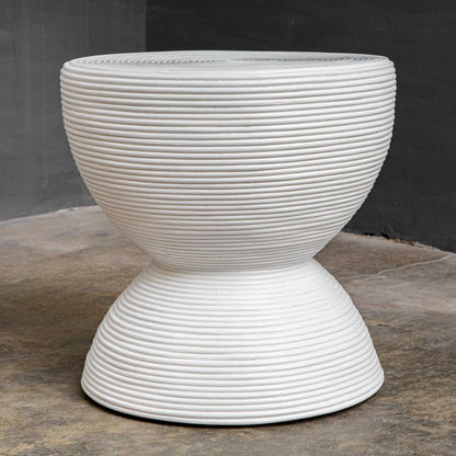 Bongo Rattan Side Table by Uttermost in white. Made from rattan pole with rattan core, fabric in a unique style.