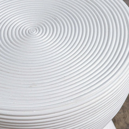 Bongo Rattan Side Table by Uttermost in white. Made from rattan pole with rattan core, fabric in a unique style.