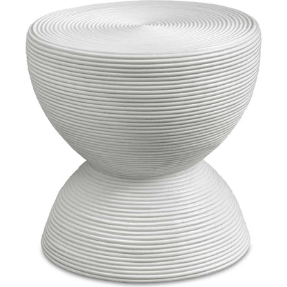 Bongo Rattan Side Table by Uttermost in white. Made from rattan pole with rattan core, fabric in a unique style.
