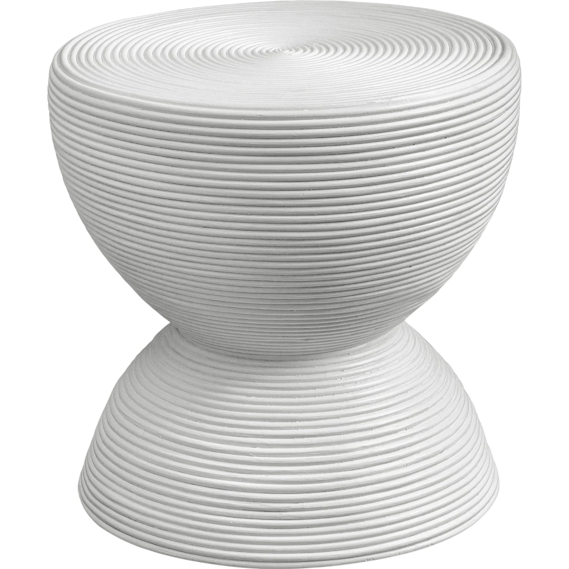 Bongo Rattan Side Table by Uttermost in white. Made from rattan pole with rattan core, fabric in a unique style.