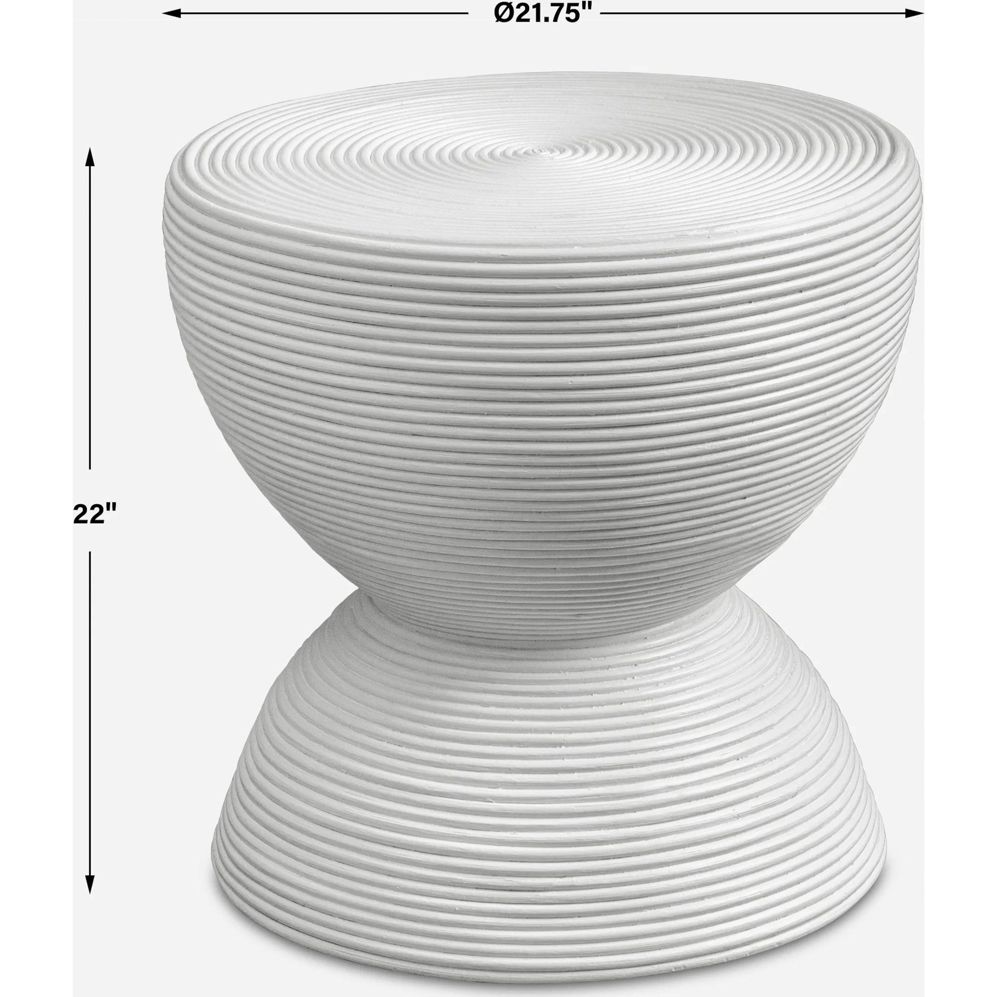 Bongo Rattan Side Table by Uttermost in white. Made from rattan pole with rattan core, fabric in a unique style.