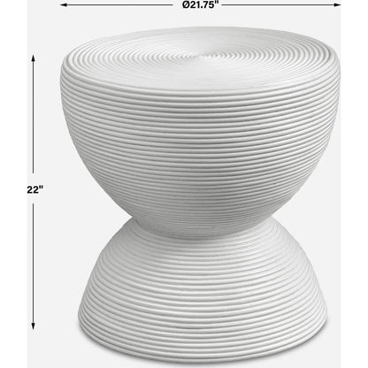 Bongo Rattan Side Table by Uttermost in white. Made from rattan pole with rattan core, fabric in a unique style.