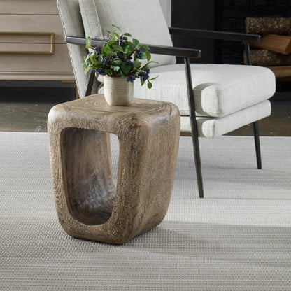 Loophole Bleached Wash Accent Stool by Uttermost in wood. Made from solid wood in a cottage & farmhouse style.