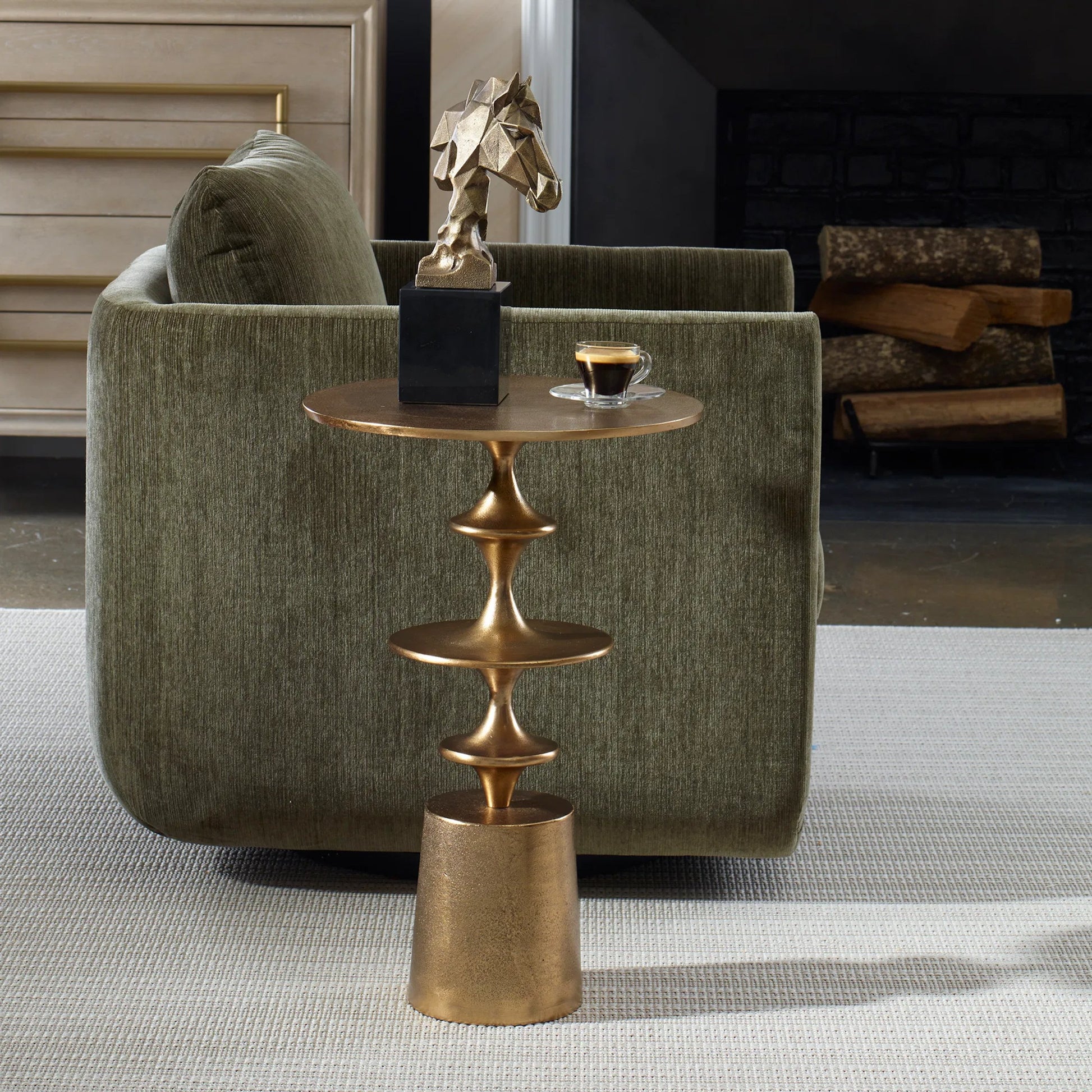 Flight Accent Table by Uttermost in brass. Made from aluminum in a unique style.