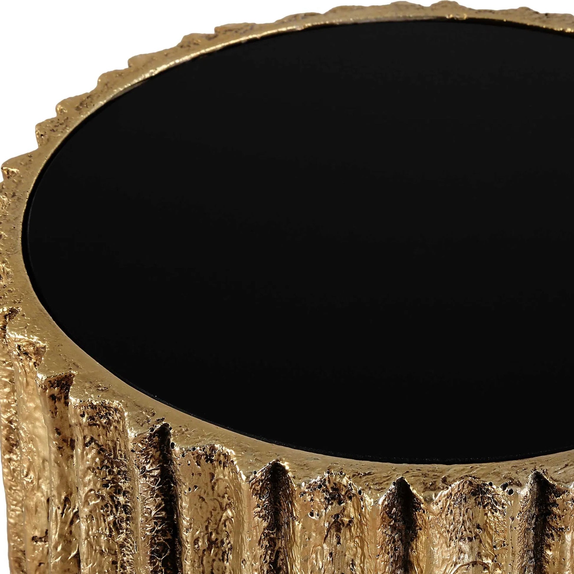 Echo Drink Table by Uttermost in gold. Made from resin, glass in a unique style.