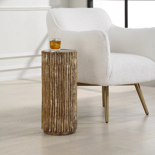 Echo Drink Table by Uttermost in gold. Made from resin, glass in a unique style.
