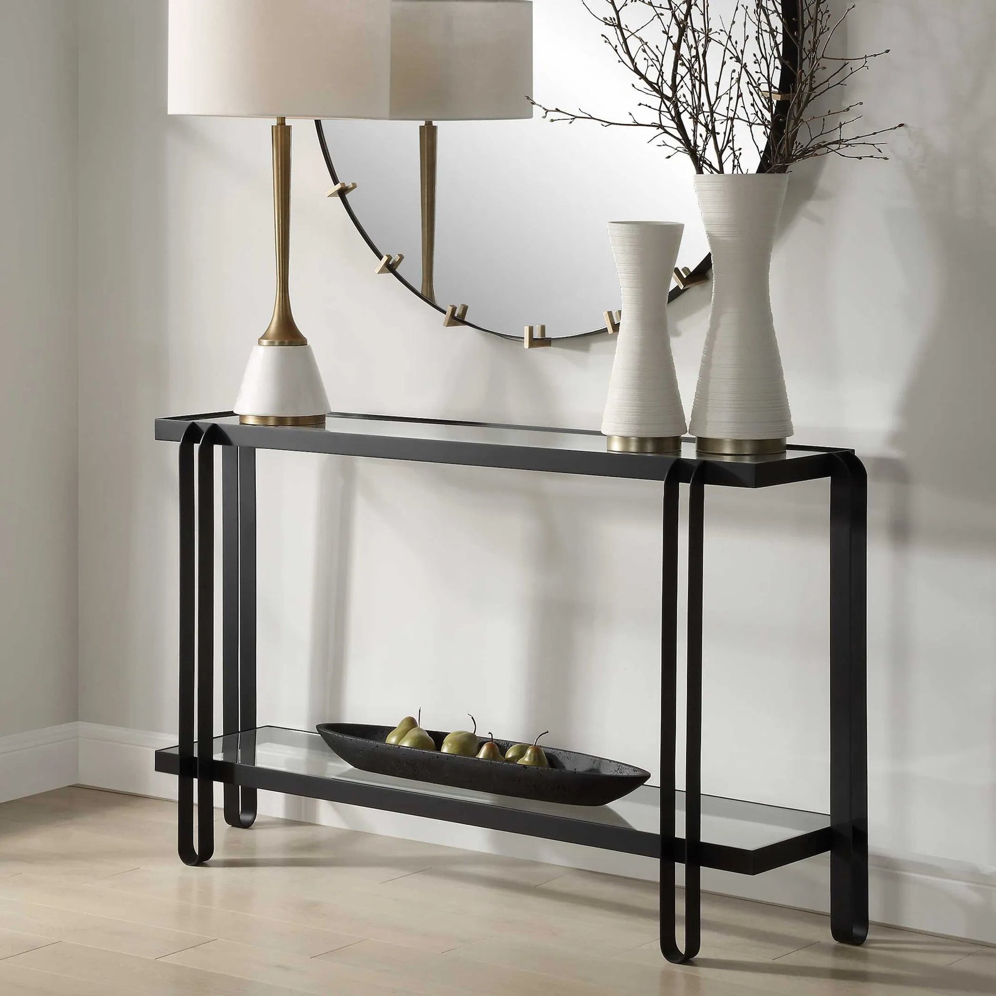 Shadow Console Table by Uttermost in iron. Made from iron, tempered glass in a unique style.