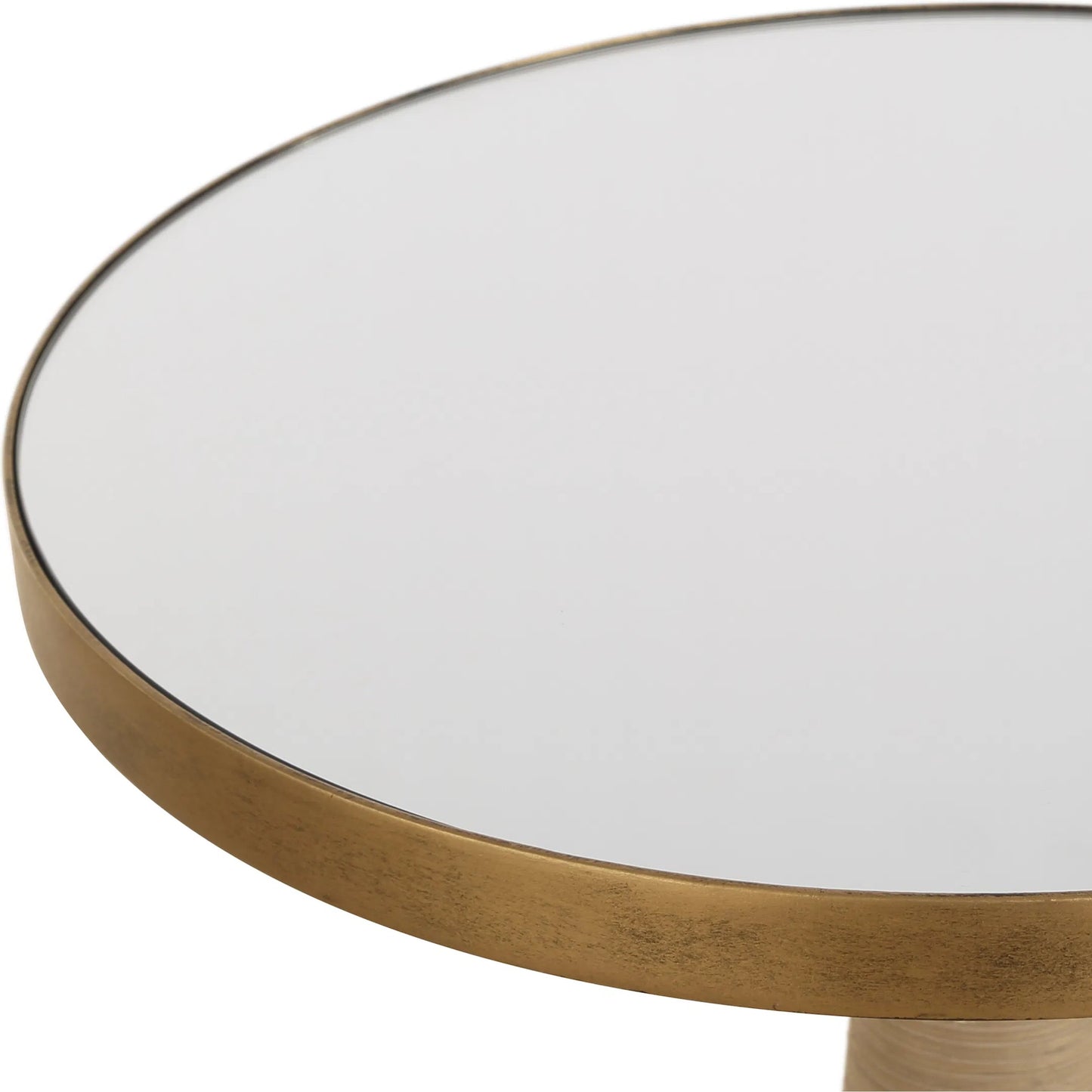 002 SI-2262316 | Closeup | Terra Accent Table by Uttermost in brass. Made from fir, mirror, iron, rattan in a transitional style.