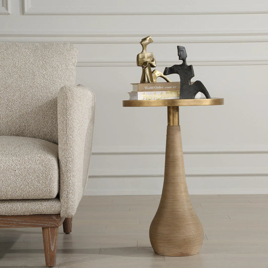 Terra Accent Table by Uttermost in brass. Made from fir, mirror, iron, rattan in a unique style.