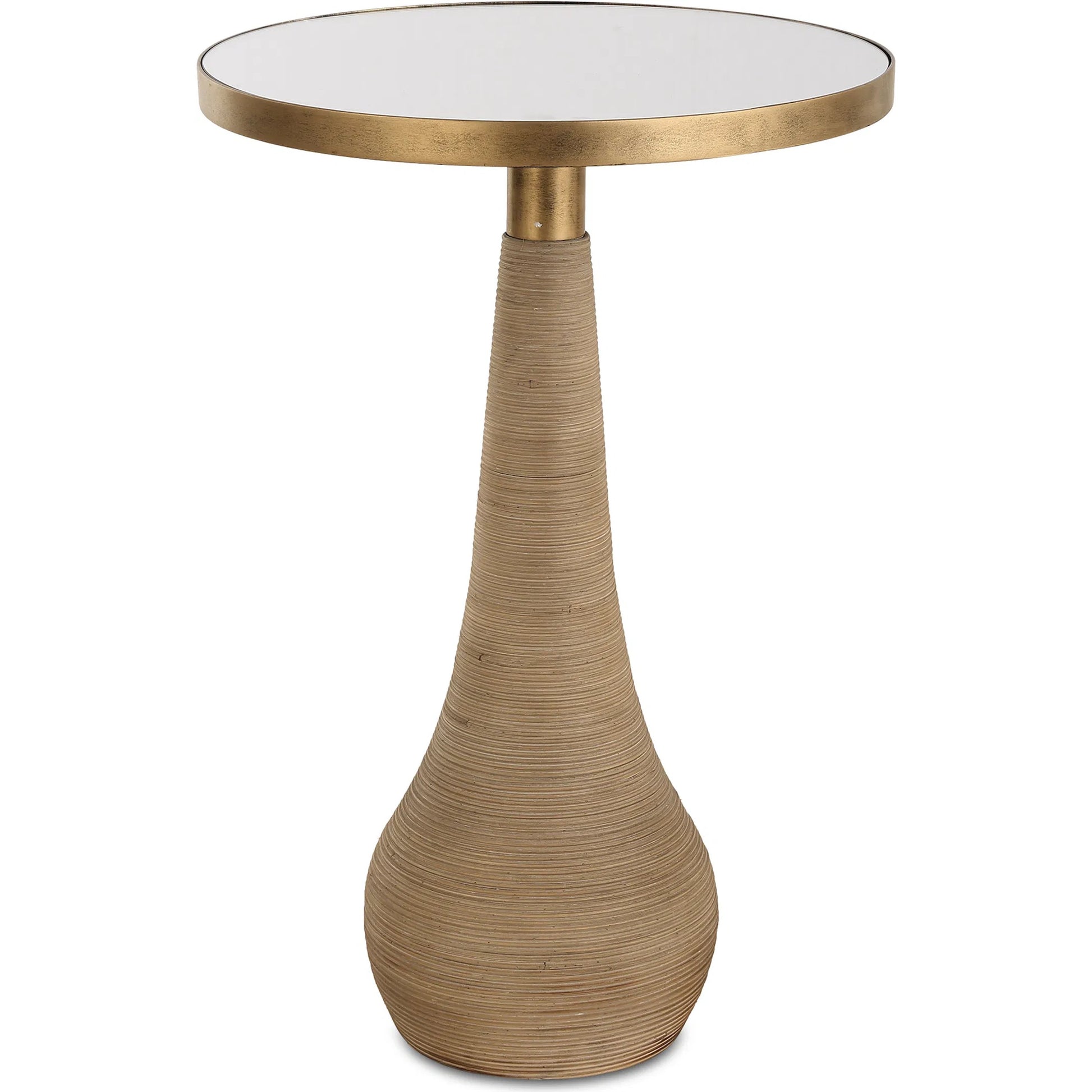 Terra Accent Table by Uttermost in brass. Made from fir, mirror, iron, rattan in a transitional style.