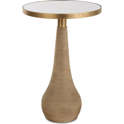 Terra Accent Table by Uttermost in brass. Made from fir, mirror, iron, rattan in a transitional style.