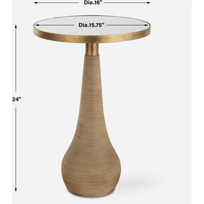 Terra Accent Table by Uttermost in brass. Made from fir, mirror, iron, rattan in a transitional style.