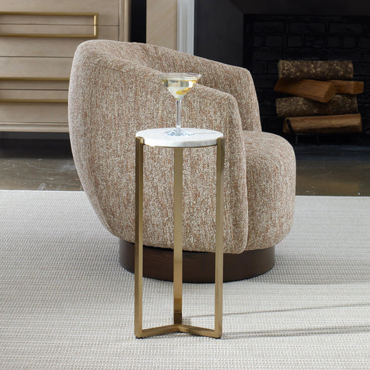 Pietra Carrara Drink Table by Uttermost in brass. Made from stainless steel, marble in a unique style.