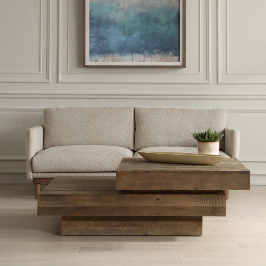 Rustic Planes Modern Coffee Table by Uttermost in oak. Made from reclaimed oak, plywood in a modern style.