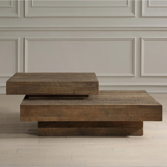 Rustic Planes Modern Coffee Table by Uttermost in oak. Made from reclaimed oak, plywood in a modern style.
