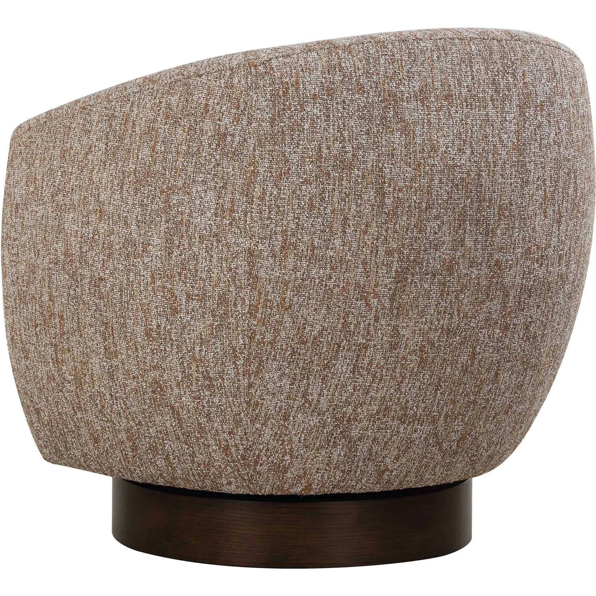 Dunes Fabric Swivel Chair by Uttermost in dark. Made from oak, plywood, foam, fabric in a transitional style.