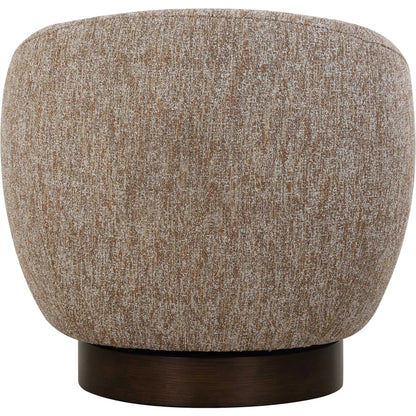 Dunes Fabric Swivel Chair by Uttermost in dark. Made from oak, plywood, foam, fabric in a transitional style.