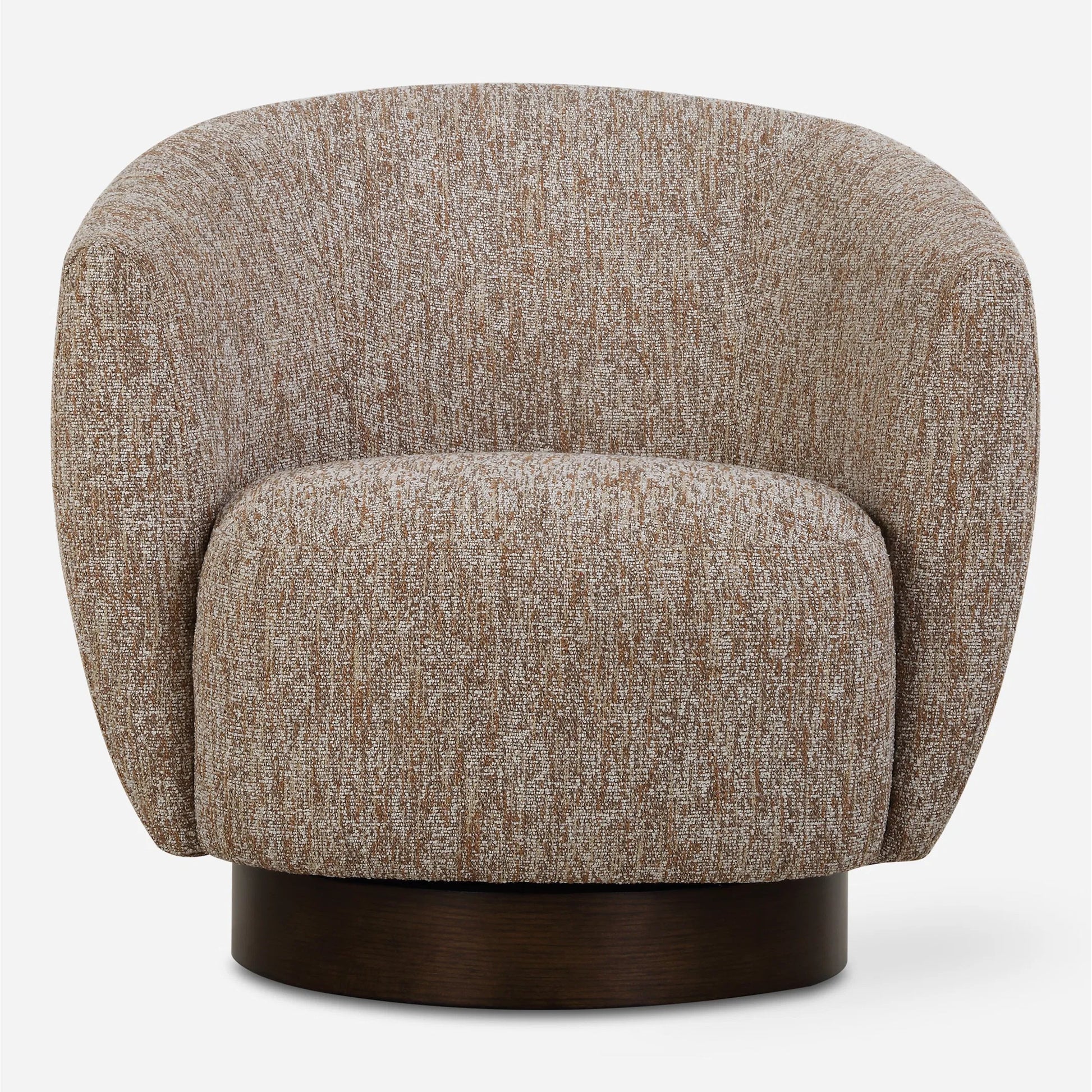 Dunes Fabric Swivel Chair by Uttermost in dark. Made from oak, plywood, foam, fabric in a transitional style.