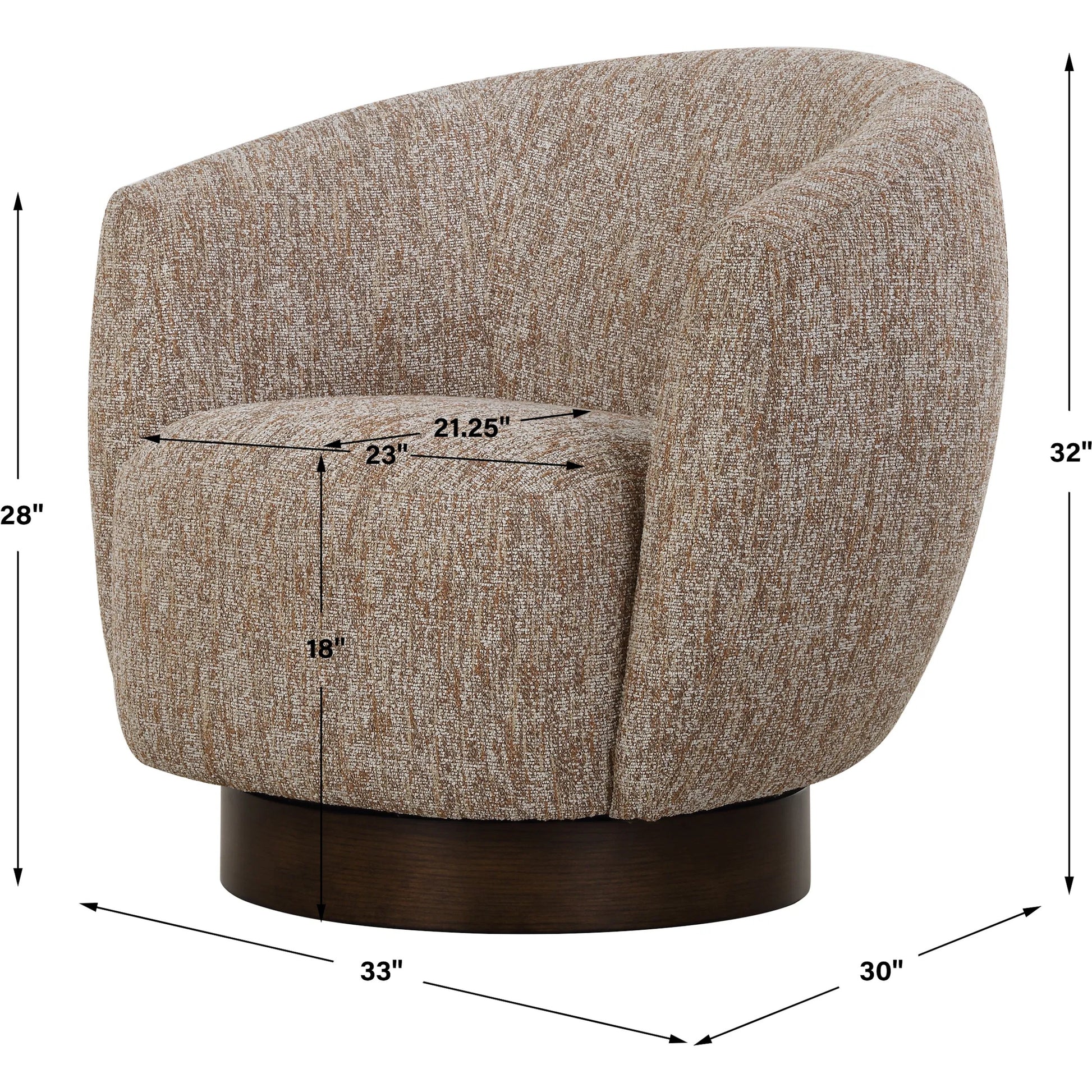 Dunes Fabric Swivel Chair by Uttermost in dark. Made from oak, plywood, foam, fabric in a transitional style.
