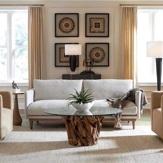 Freefall Ceruse Sofa by Uttermost in walnut. Made from plywood, foam, fabric, down, oak in a unique style.