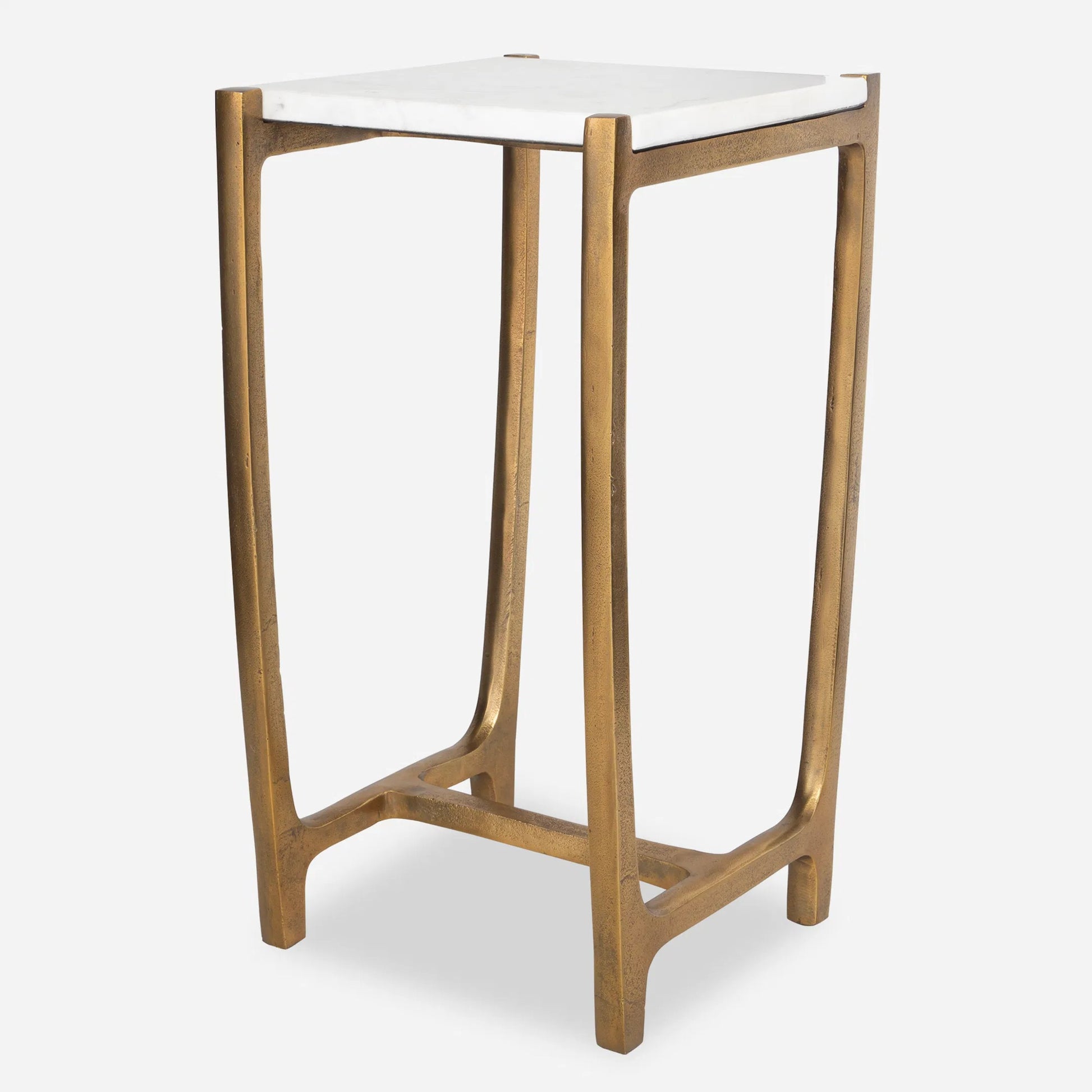 Affinity Accent Table by Uttermost in gold. Made from aluminum, marble in a modern style.