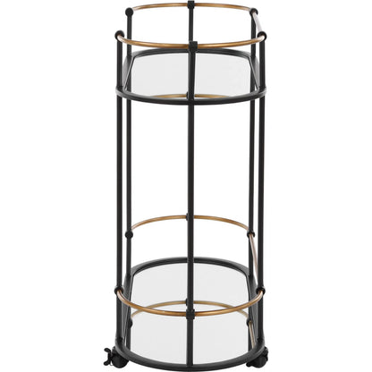 Andre Bar Cart by Uttermost in gold. Made from metal, mirror in a transitional style.