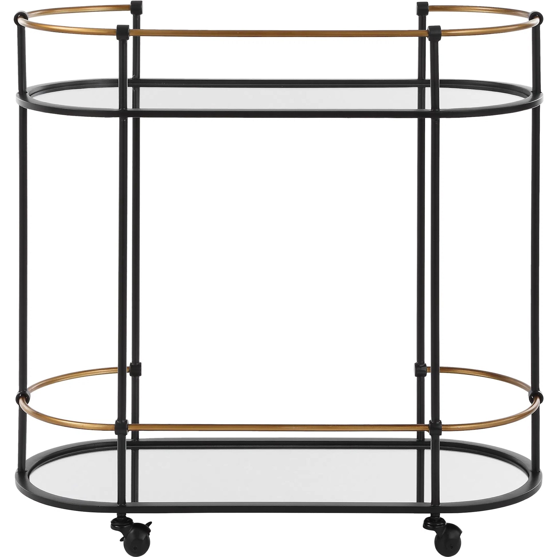 Andre Bar Cart by Uttermost in gold. Made from metal, mirror in a transitional style.
