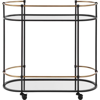 Andre Bar Cart by Uttermost in gold. Made from metal, mirror in a transitional style.