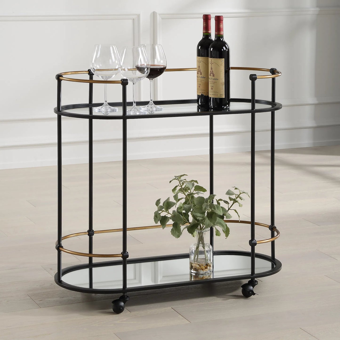 001 SI-2262308 | Lifestyle | Andre Bar Cart by Uttermost in gold. Made from metal, mirror in a transitional style.
