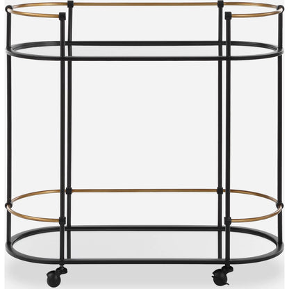 Andre Bar Cart by Uttermost in gold. Made from metal, mirror in a transitional style.
