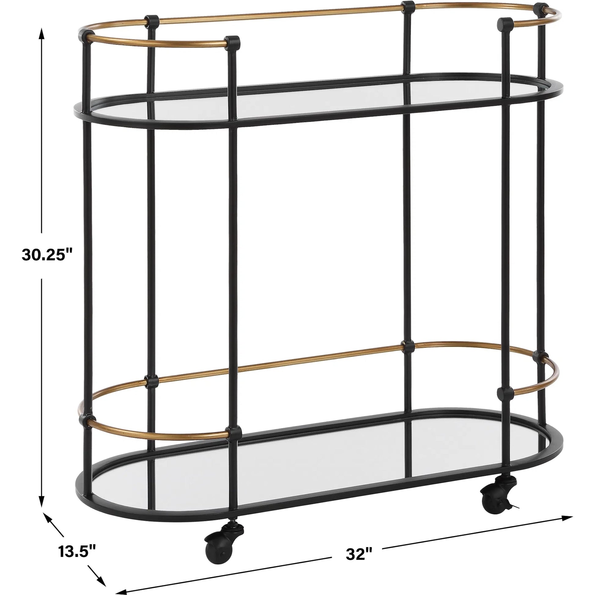 Andre Bar Cart by Uttermost in gold. Made from metal, mirror in a transitional style.
