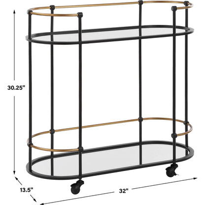 Andre Bar Cart by Uttermost in gold. Made from metal, mirror in a transitional style.