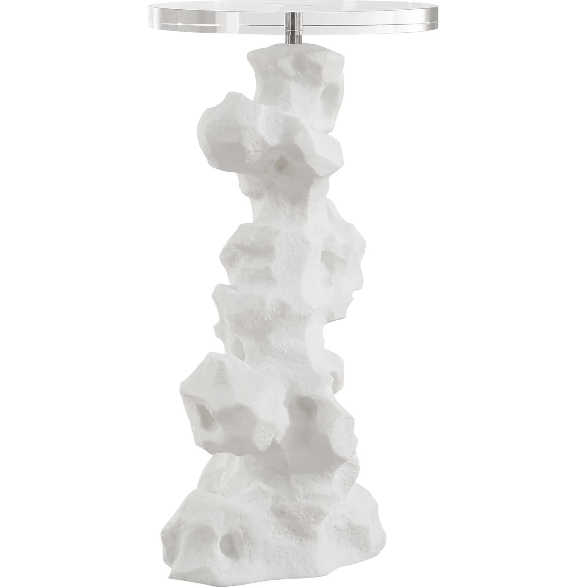 Remnant Drink Table by Uttermost in white. Made from man made stone, crystal, iron in a modern style.