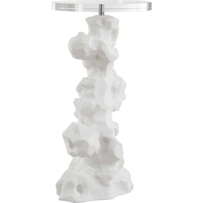 Remnant Drink Table by Uttermost in white. Made from man made stone, crystal, iron in a modern style.