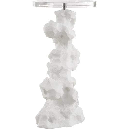 Remnant Drink Table by Uttermost in white. Made from man made stone, crystal, iron in a unique style.