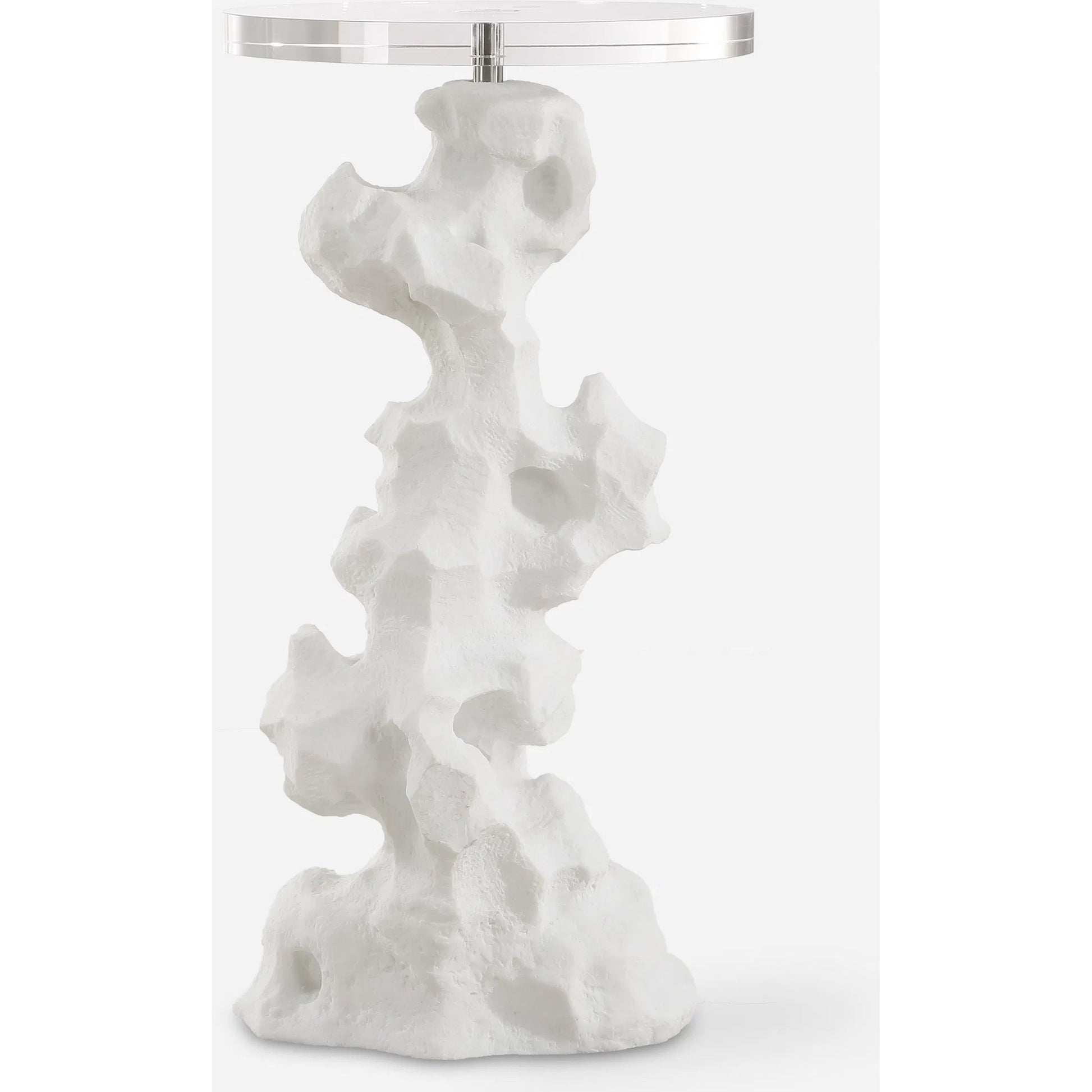 Remnant Drink Table by Uttermost in white. Made from man made stone, crystal, iron in a modern style.