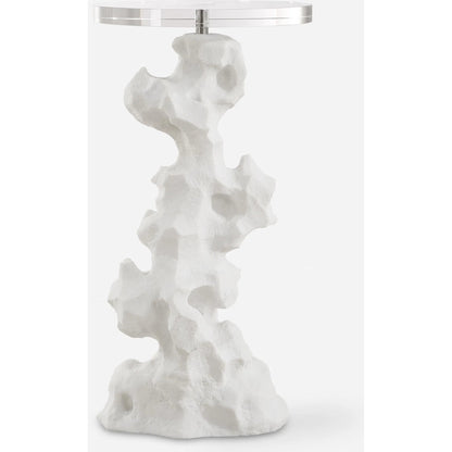 Remnant Drink Table by Uttermost in white. Made from man made stone, crystal, iron in a modern style.