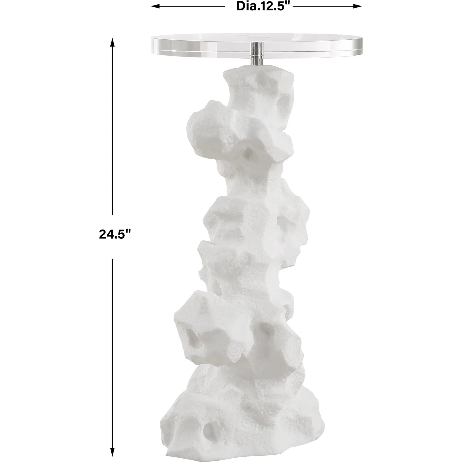 Remnant Drink Table by Uttermost in white. Made from man made stone, crystal, iron in a modern style.