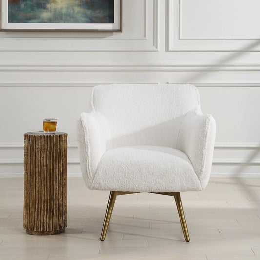 Oasis Swivel Chair by Uttermost in brass. Made from stainless steel, hardwood, plywood, fabric, foam in a transitional style.
