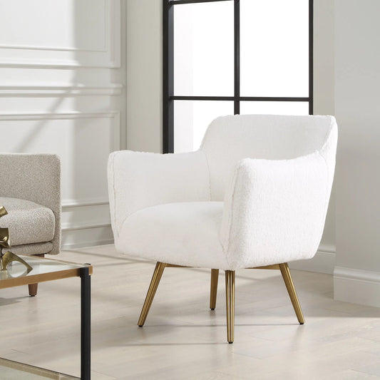 Oasis Swivel Chair by Uttermost in brass. Made from stainless steel, hardwood, plywood, fabric, foam in a unique style.