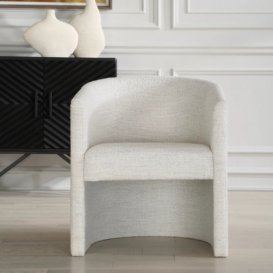 Encompass Fabric Dining Chair by Uttermost in white. Made from bent wood, fabric, foam in a unique style.